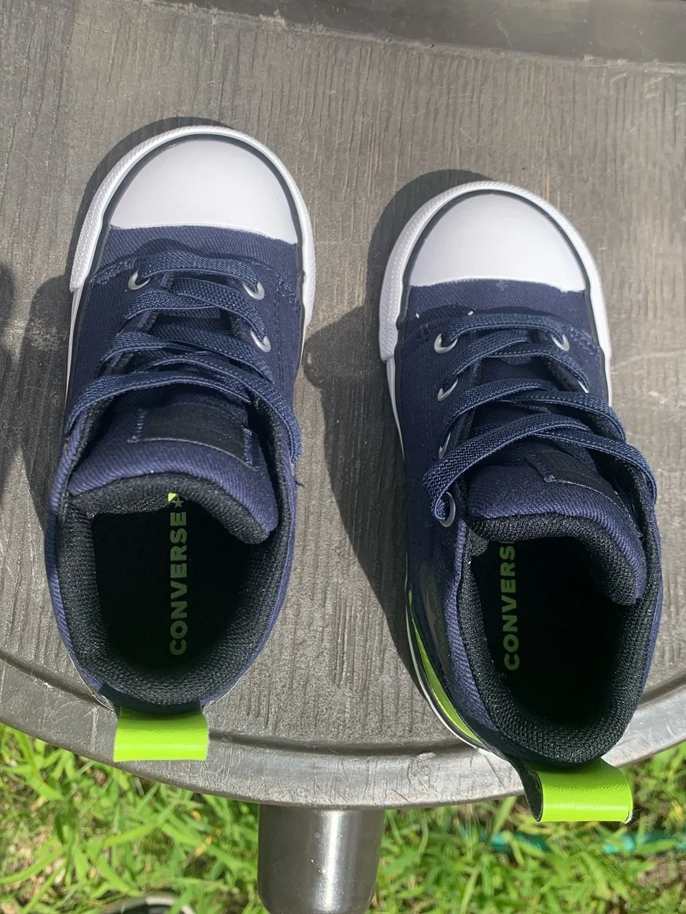 Converse Kids Navy and Neon Green Mid-Top Canvas Sneakers size 9 toddler